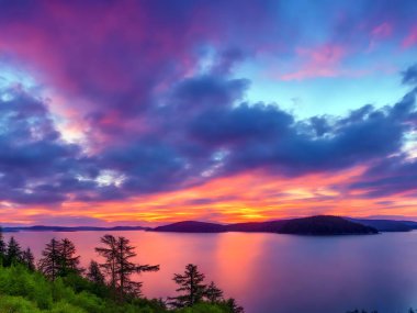San Juan Adaları, Washington eyaleti üzerinde manzara gün batımı.