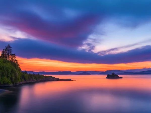 Coucher Soleil Panoramique Sur Océan Îles San Juan État Washington Image En Vente