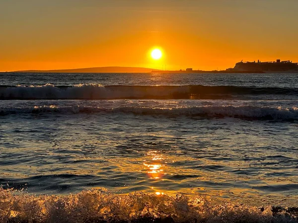 stock image Beautiful sunset reflection in the mediterranean sea spain with a sky in the golden moment