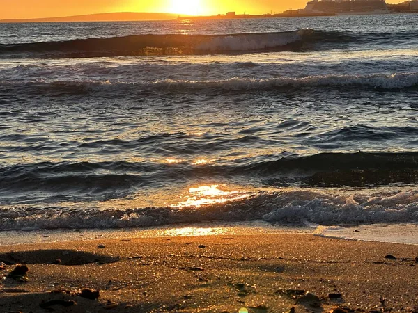 Прекрасне Відображення Заходу Сонця Середземному Морі Іспанія Небом Золотий Момент — стокове фото