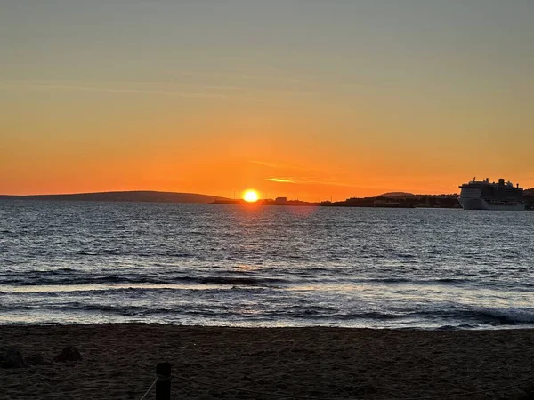 stock image Beautiful sunset reflection in the mediterranean sea spain with a sky in the golden moment