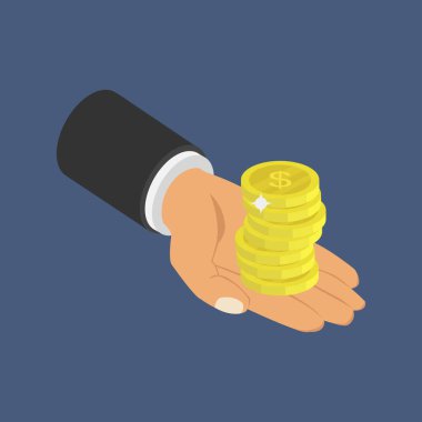 Erkek elinin yakın plan görüntüsü ve koyu arkaplanda paralar  