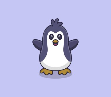 penguin cartoon character isolated on light purple background vector