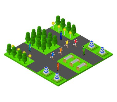 Ağaçlı izometrik vektör şehir parkı