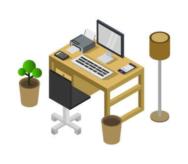 Isometric masa, modern iş yeri illüstrasyonu      