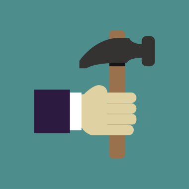 Yeşil arkaplanda el ele tutuşan çekiç simgesi     