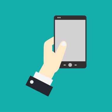 el ele tutuşan modern akıllı telefon simgesi yeşil arka planda