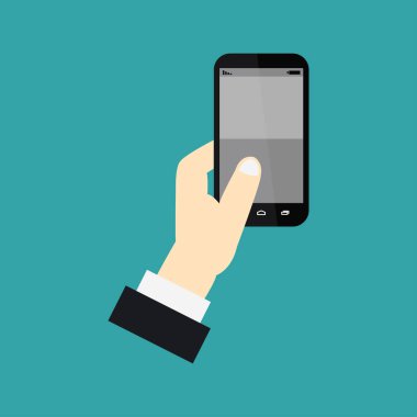 el ele tutuşan modern akıllı telefon simgesi yeşil arka planda