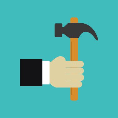 Yeşil arkaplanda el ele tutuşan çekiç simgesi     