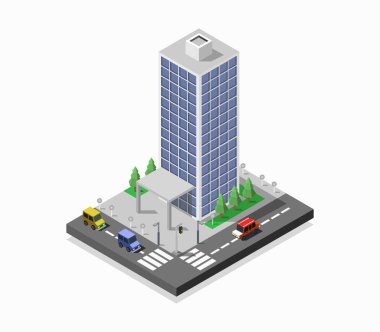 Beyaz bir arka plan üzerinde resimli gökdelen simgesi