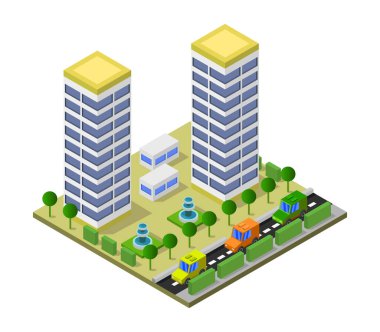 Beyaz arkaplanda şehir simgesindeki gökdelenler     