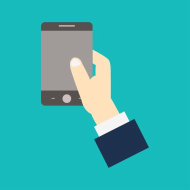 el ele tutuşan modern akıllı telefon simgesi yeşil arka planda