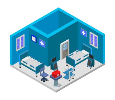 Beyaz arkaplanda modern hastane izometrik simgesi     