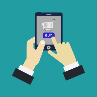 Akıllı telefondan online alışveriş, vektör illüstrasyonu