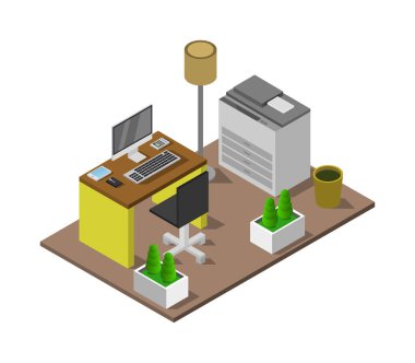 İzometrik biçim ofis odasının vektör çizimi