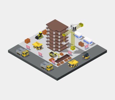 Vinçli ve binalı bir inşaat alanı.