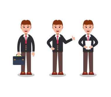 Tasarım ve sunum için farklı pozlarda iş adamı, vektör illüstrasyonu