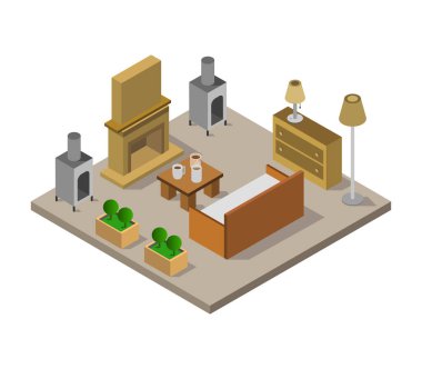 izometrik ofis binası simgesi seti