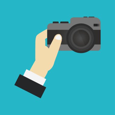 Turkuaz arka planda el kamerasının simgesi