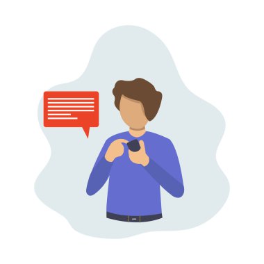 Akıllı telefon ve konuşma kabarcığı çizimi kullanan adam