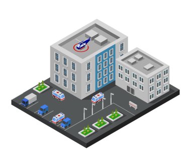 Hastane izometrik bileşim vektör çizimi