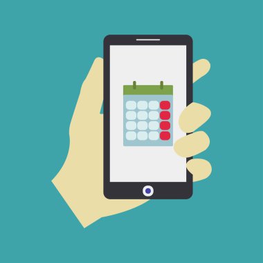 el ele tutuşan modern akıllı telefon simgesi yeşil arka planda