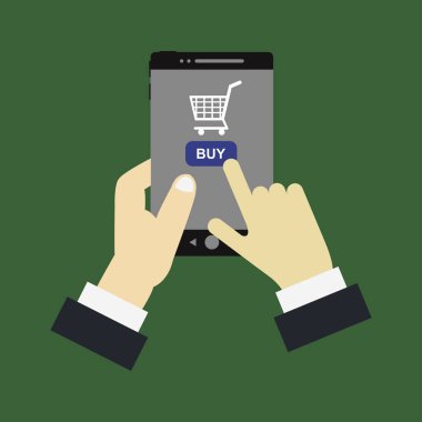 Akıllı telefondan online alışveriş, vektör illüstrasyonu