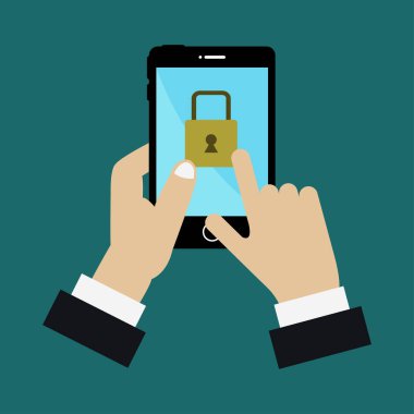 Yeşil arkaplanda modern akıllı telefon simgesini tutan eller