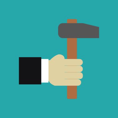 Yeşil arkaplanda el ele tutuşan çekiç simgesi     