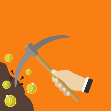 Bitcoin ve çekiç vektör çizimi ile el