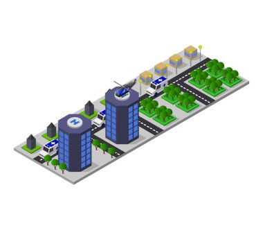 Beyaz arkaplanda modern hastane izometrik simgesi     