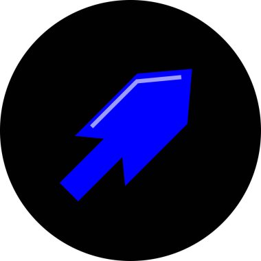 Ok simgesi. bu yuvarlak düz sembol beyaz arkaplanda mavi ve siyah renklerle çizilir.