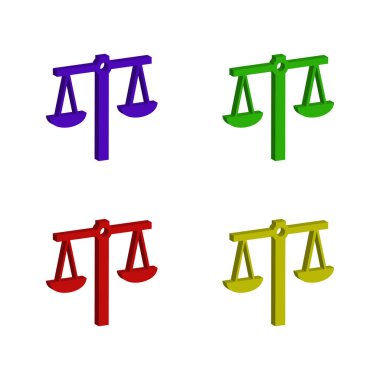 Adaletin dört renkli terazisinden oluşan bir set