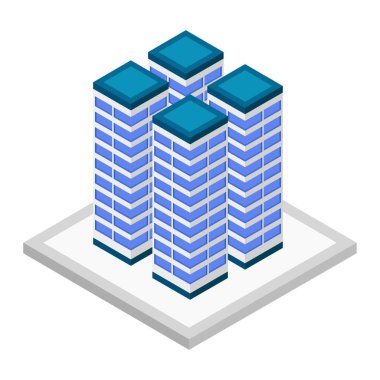 Apartman binalarının biçimlendirilmiş simgesi, vektör illüstrasyonu
