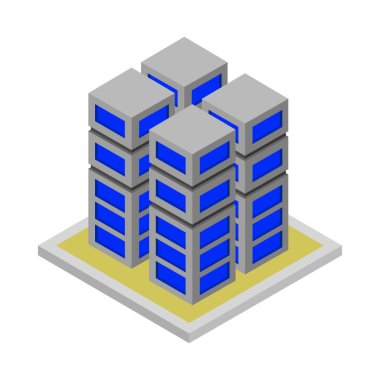 Apartman binalarının biçimlendirilmiş simgesi, vektör illüstrasyonu