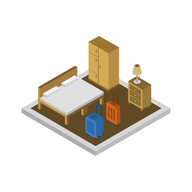 Beyaz arkaplanda otel izometrik biçim simgesi