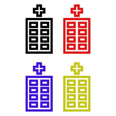 Hastane ikonları. Farklı renkler. vektör illüstrasyonu 