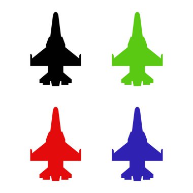 Dört renkli askeri uçak ikonu seti. vektör illüstrasyonu