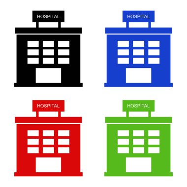 Siyah hastane ikonu beyaz arka planda izole edilmiş. Simgeleri renklendir. vektör
