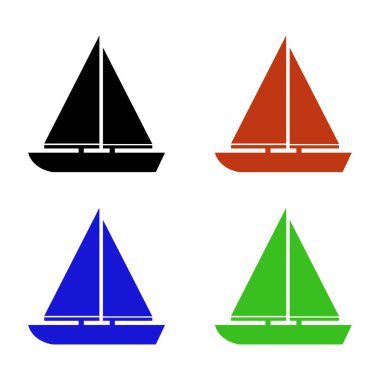 Yelkenli tekne ikonu. Düz çizim. renk vektör biçimi. farklı renk sürümleri