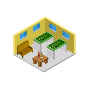 Isometrik iç mekan bir masa ile iç mekan