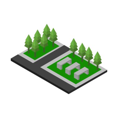 Ağaçlı izometrik vektör şehir parkı