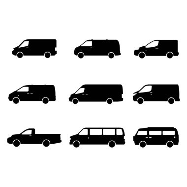 Beyaz arkaplanda izole edilmiş minibüs araç simgeleri