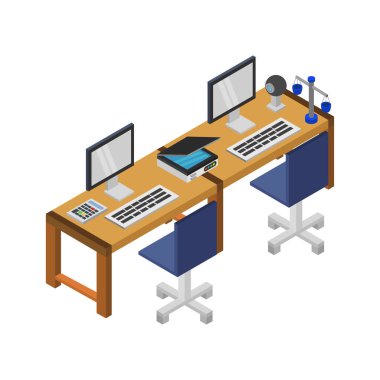 Bir ofis masasının izometrik vektör çizimi