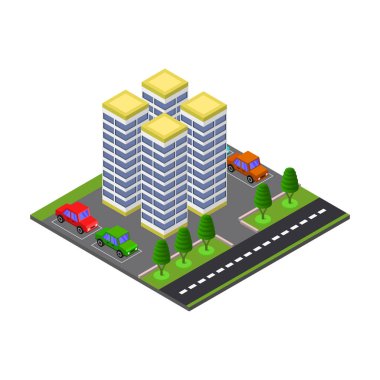İzometrik şehir binası, vektör illüstrasyonu