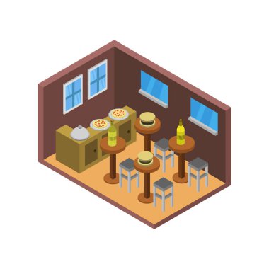 İzometrik restoran iç tasarımı
