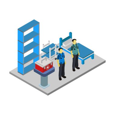 Hastane izometrik bileşim vektör çizimi