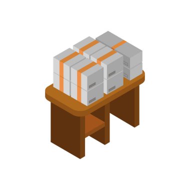 Tablo üzerindeki kutular, izometrik biçim vektörü basit tasarım 