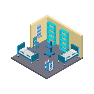 Hastane izometrik bileşim vektör çizimi