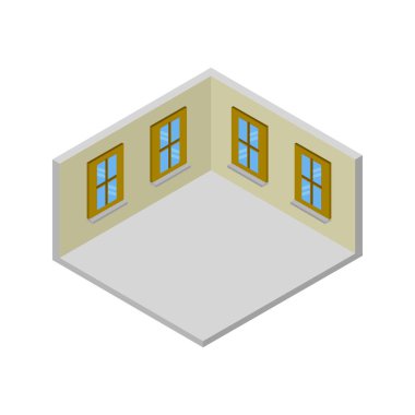 izometrik oda tasarımı, düz vektör çizimi